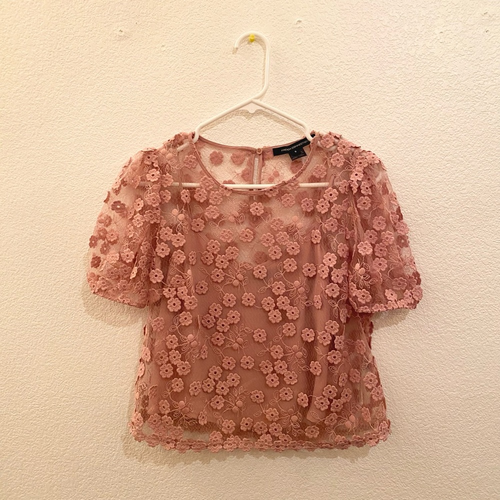 French Connection Lace Short Sleeve Top with Tank in Pink - Women’s Size S